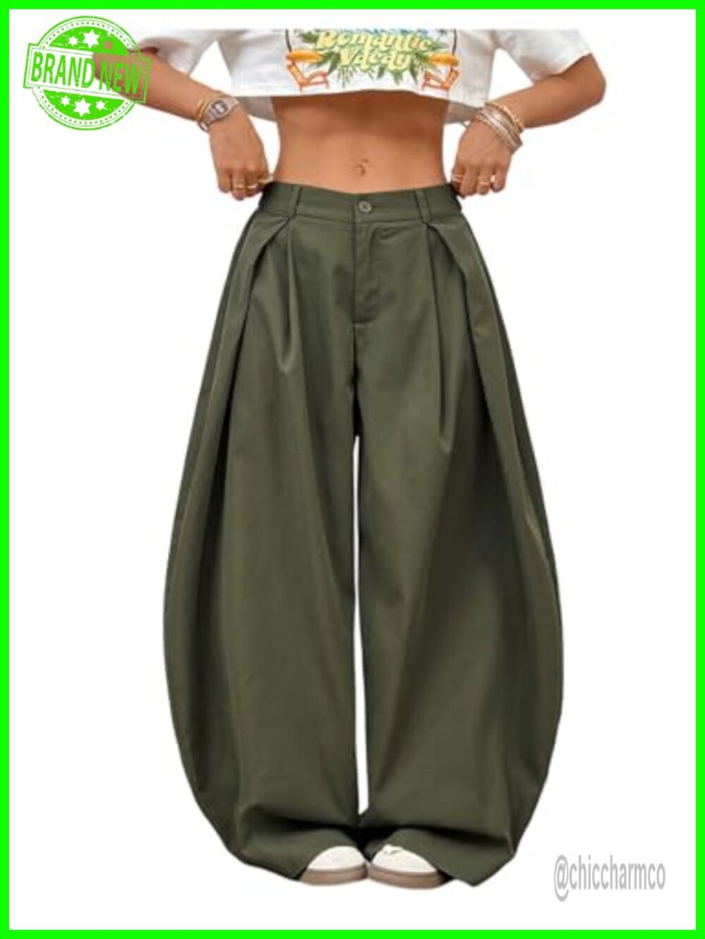 Women's Pleated Wide Leg Cargo Pants High Rise